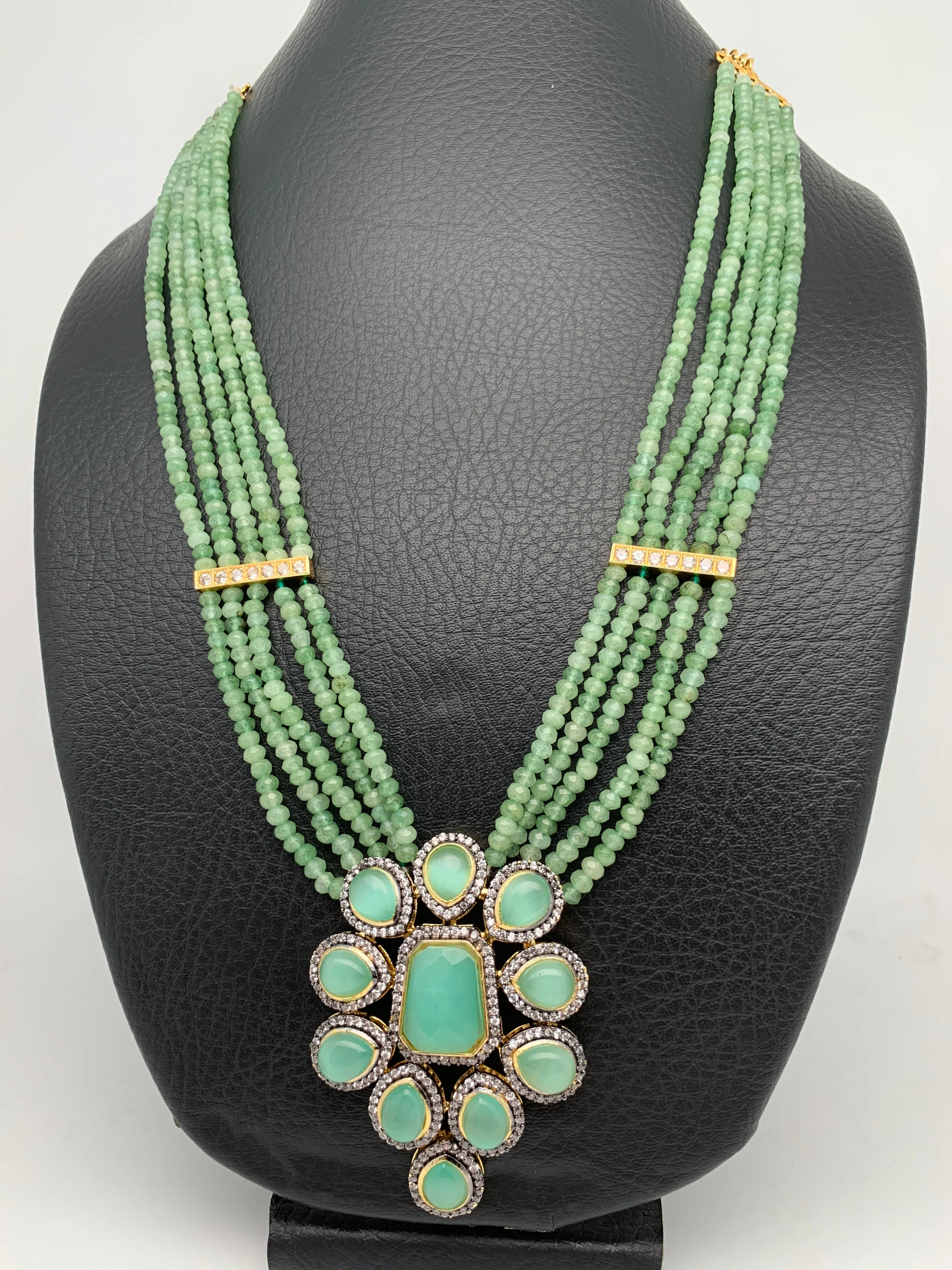 AD Mint Green Stone Pendent Mint Green Beads Necklace