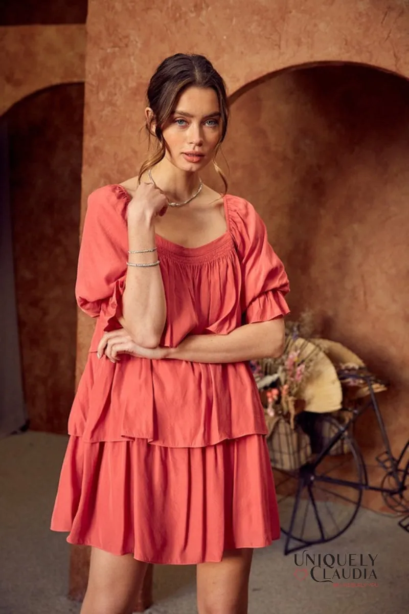 Amy Puff Sleeves Tiered Mini Dress