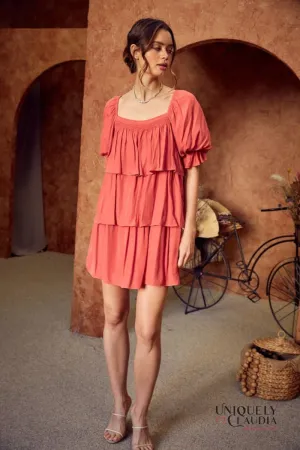 Amy Puff Sleeves Tiered Mini Dress