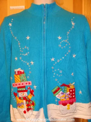 Baby Blue Bling Snowmen Ugly Christmas Sweater