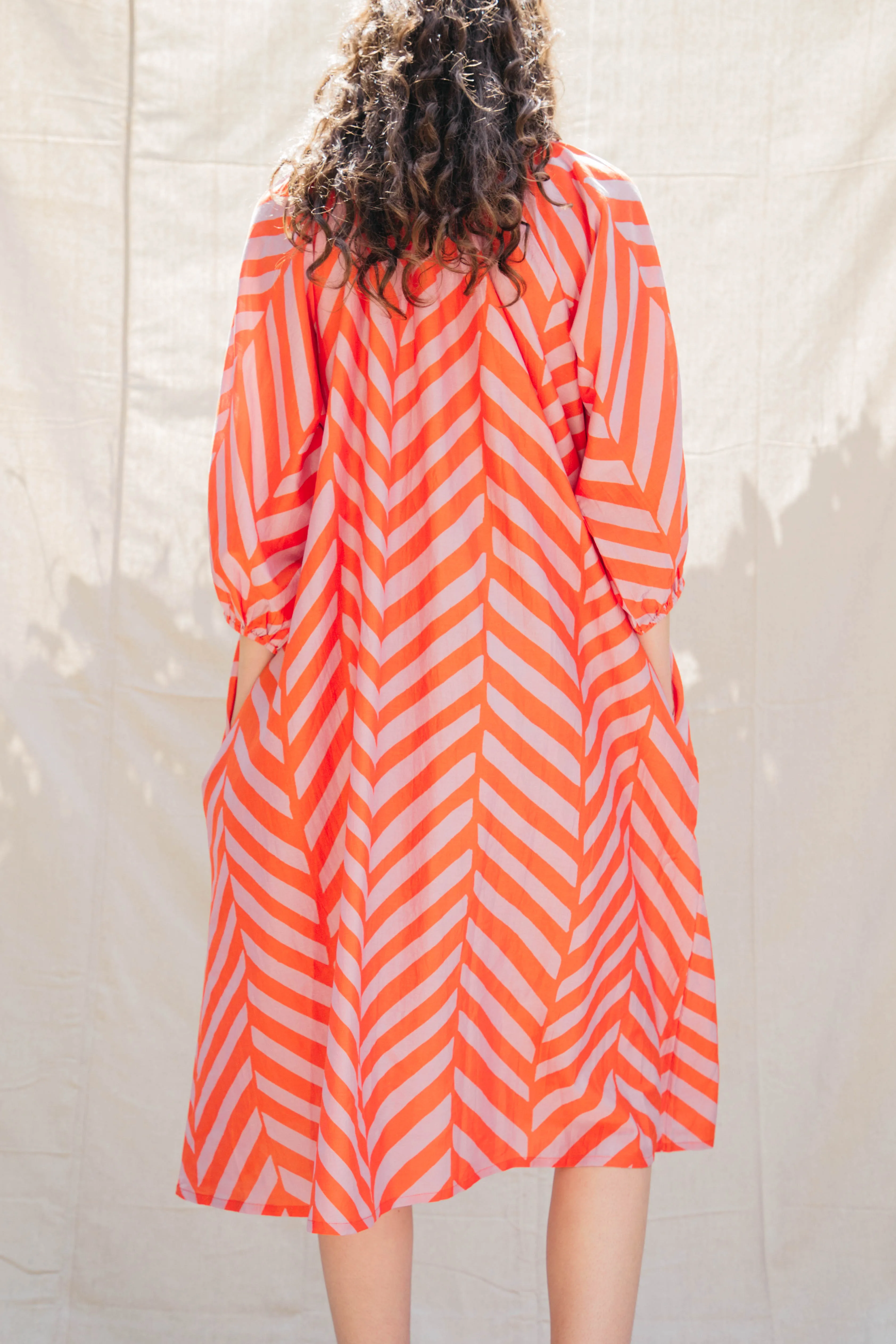 Ballad Dress - Tomato/Orchid Chevron