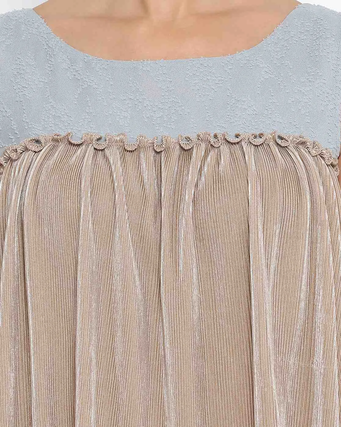 Beige Texture Sleeveless Top With Georgette
