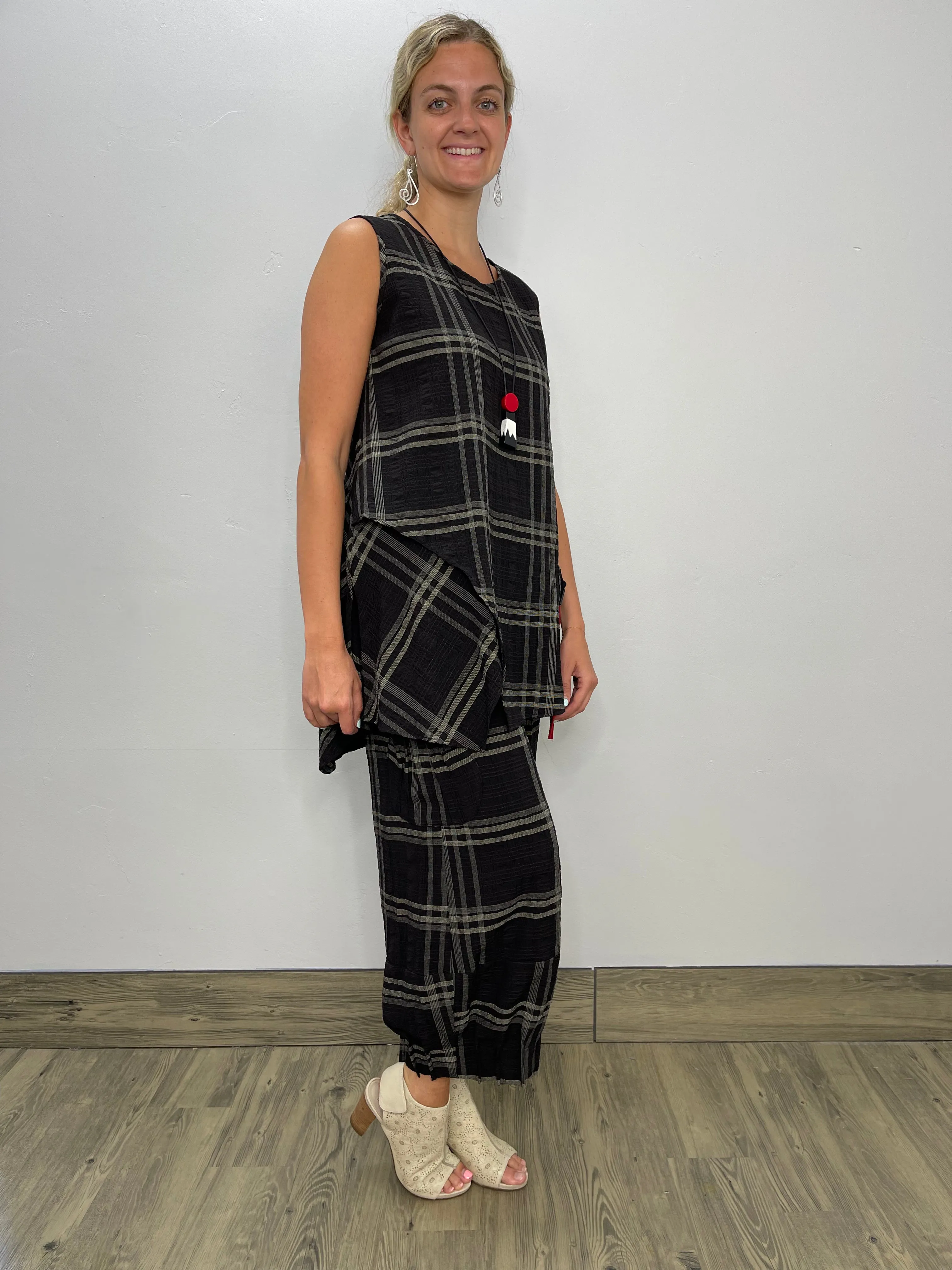 Black and Tan Plaid Top with Pocket