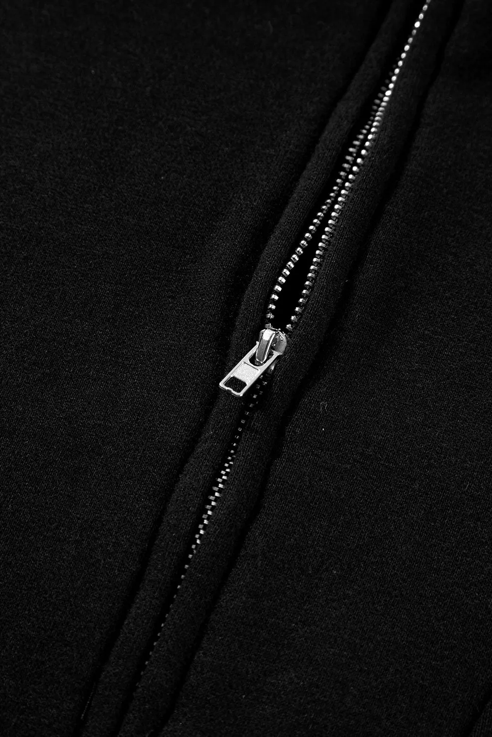 Black Zip-up Stand Neck Kangaroo Pocket Sweatshirt