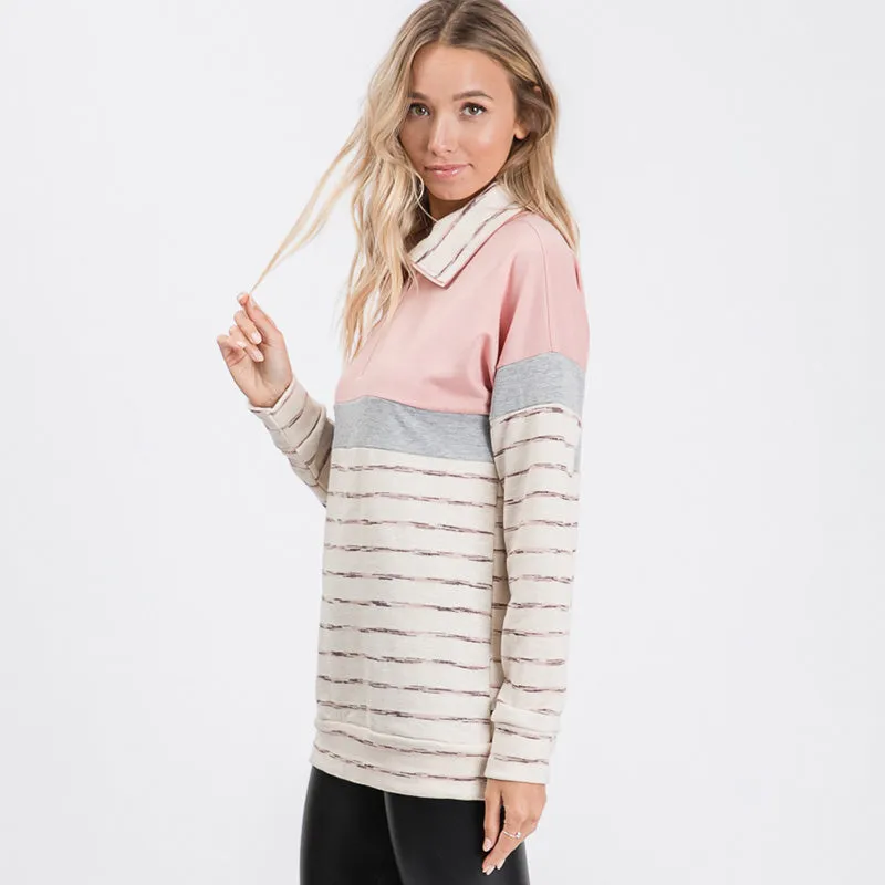 Cara Colour Block Zip Sweatshirt Pink