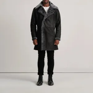 Charles Black Snuffed Leather Shearling Double-Breasted Coat