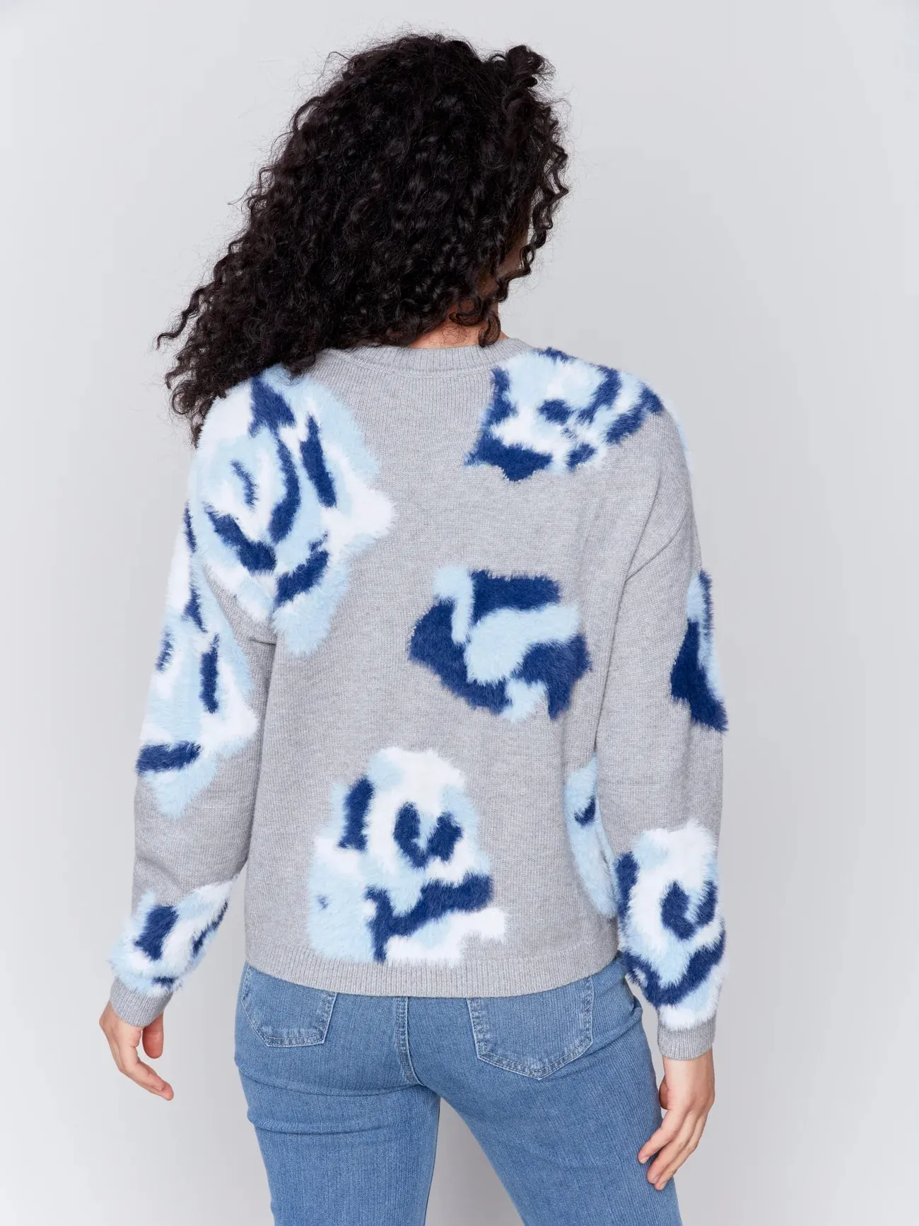 Charlie B Hairy Yarn Floral Crew-Neck Drop-Shoulder Sweater - C2687-895A
