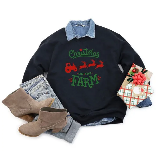 Christmas on the Farm Tractor Graphic Sweatshirt