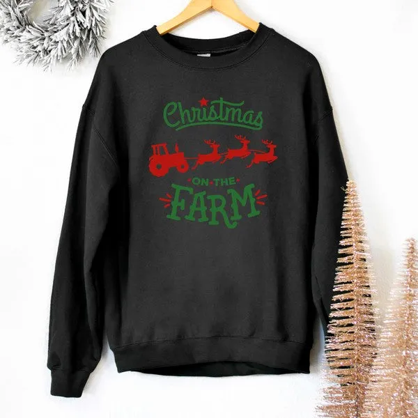 Christmas on the Farm Tractor Graphic Sweatshirt