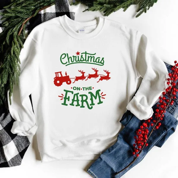 Christmas on the Farm Tractor Graphic Sweatshirt