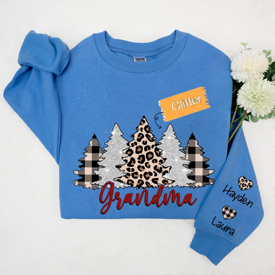 Christmas Trees With Lights Grandma Shirt, Christmas Sweatshirt, Glitter Sweatshirt