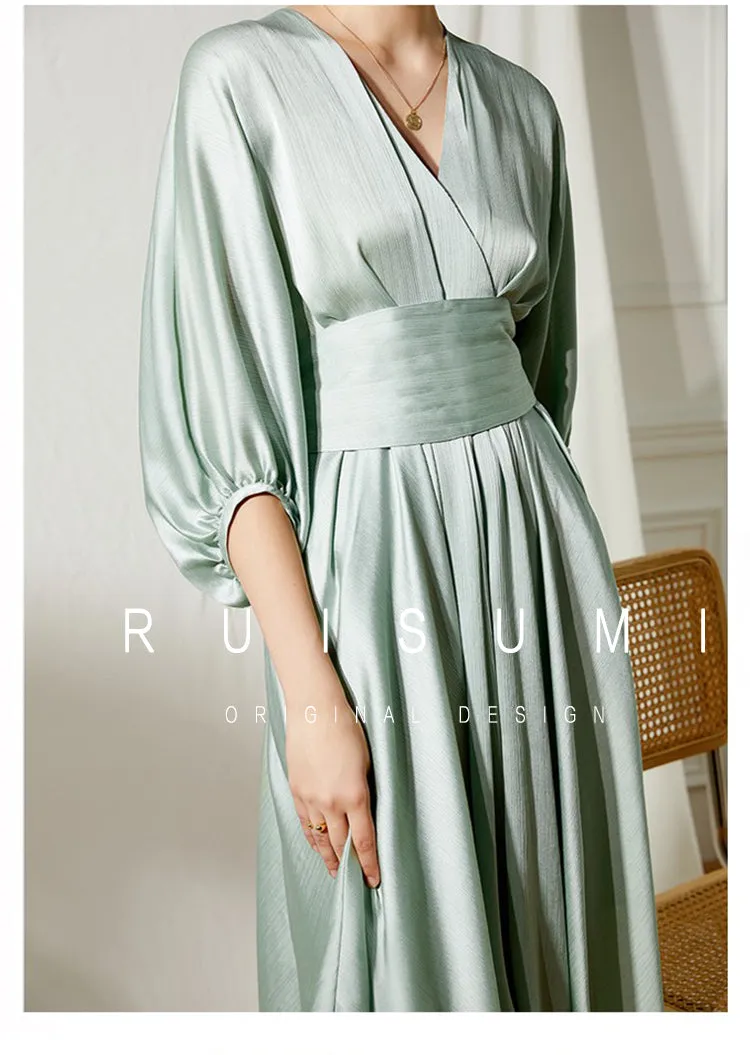 Elegant early spring textured sleeve girdle dress- Mili