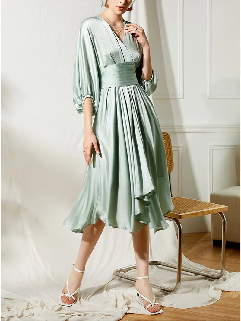 Elegant early spring textured sleeve girdle dress- Mili