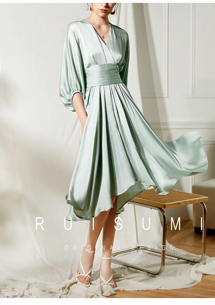 Elegant early spring textured sleeve girdle dress- Mili