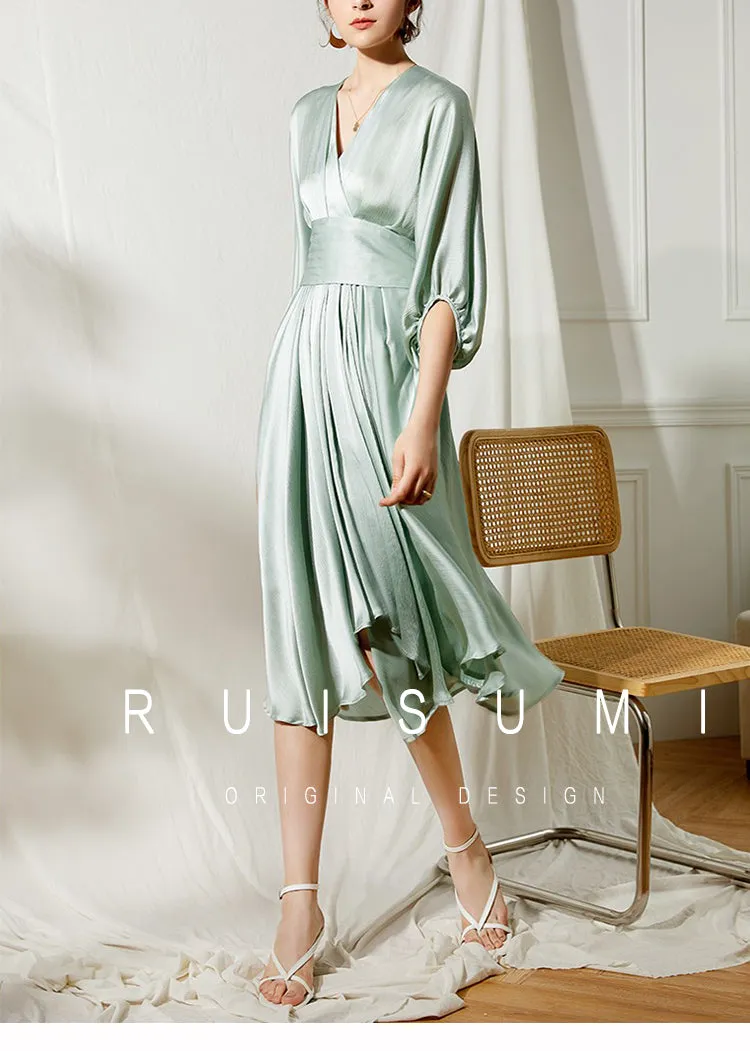 Elegant early spring textured sleeve girdle dress- Mili