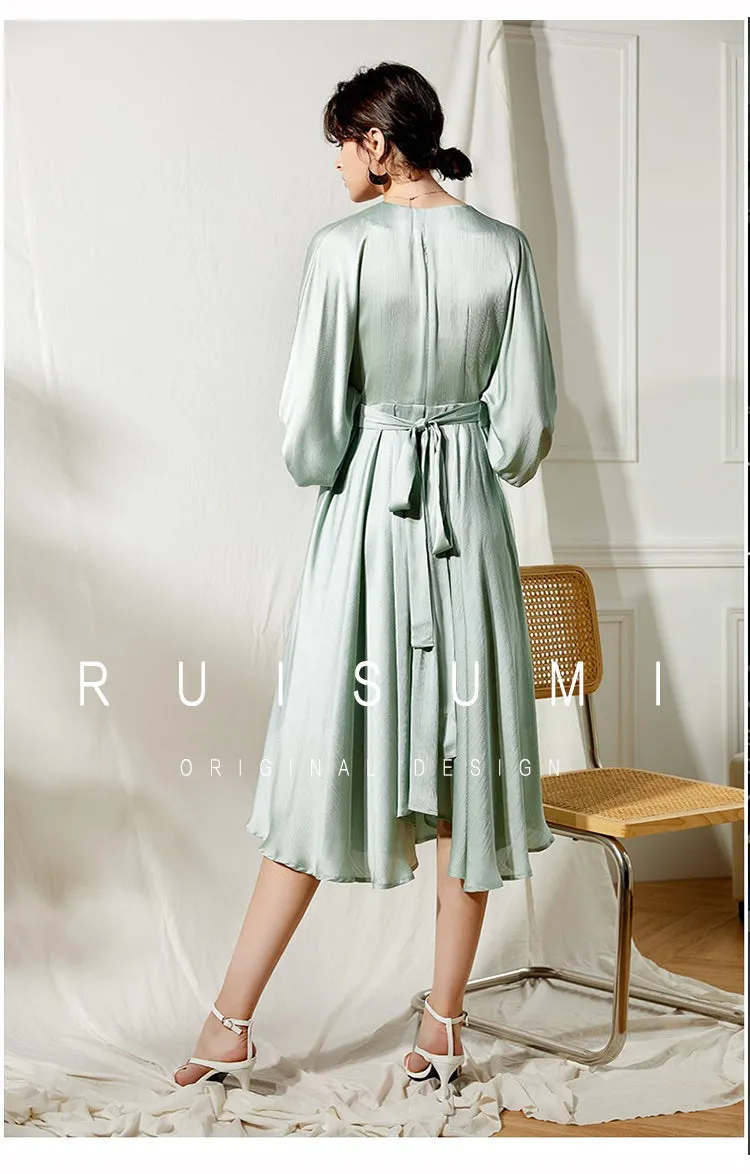 Elegant early spring textured sleeve girdle dress- Mili