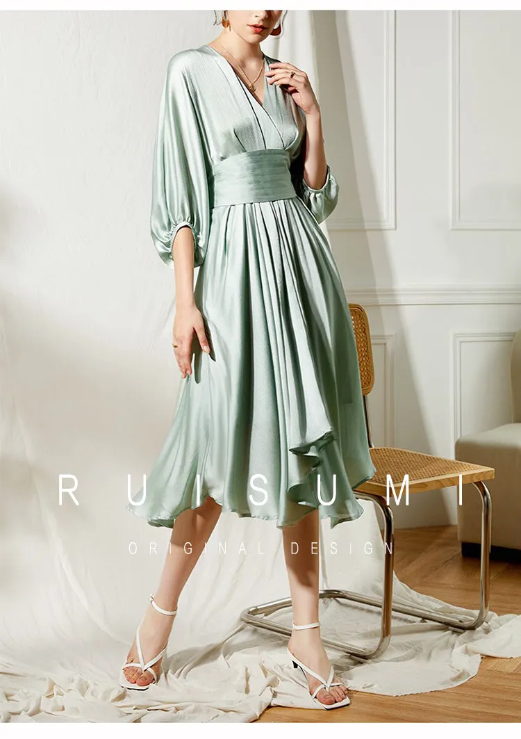 Elegant early spring textured sleeve girdle dress- Mili
