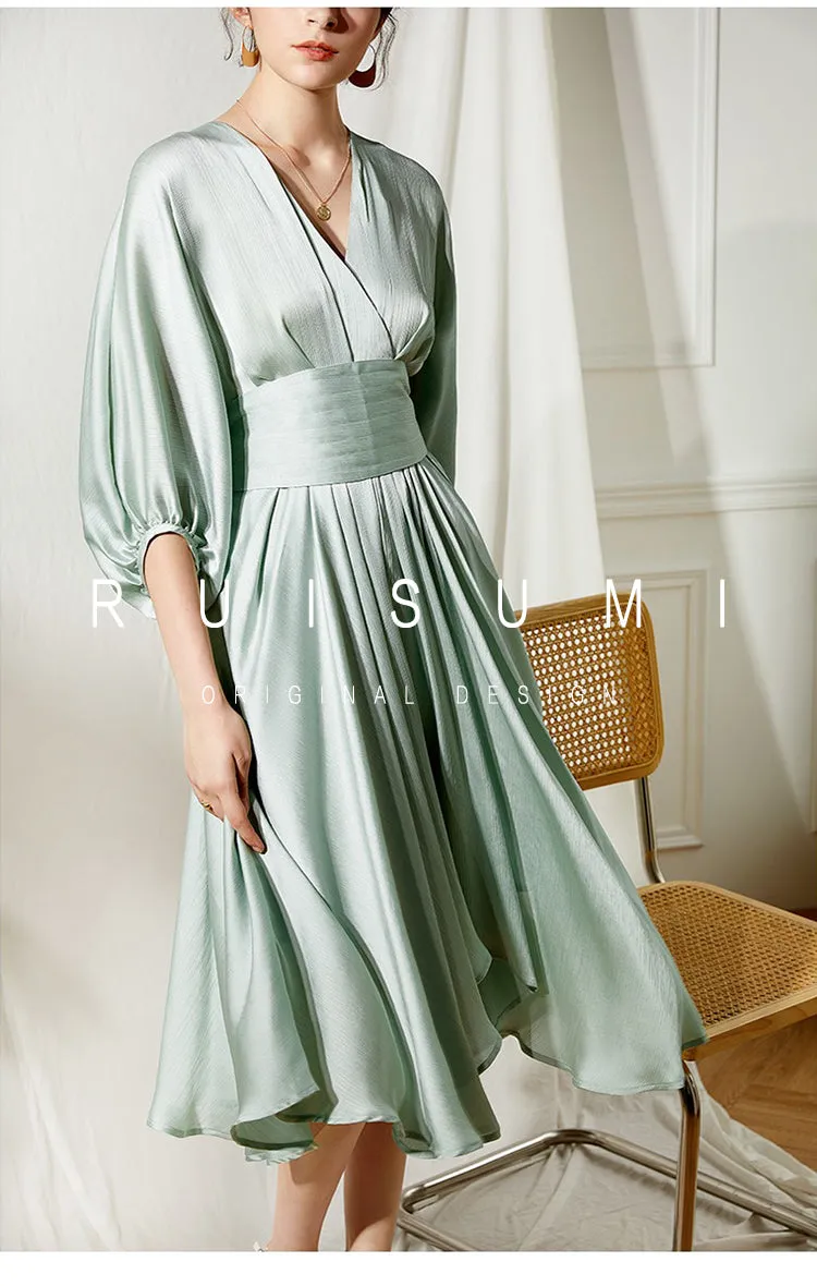 Elegant early spring textured sleeve girdle dress- Mili