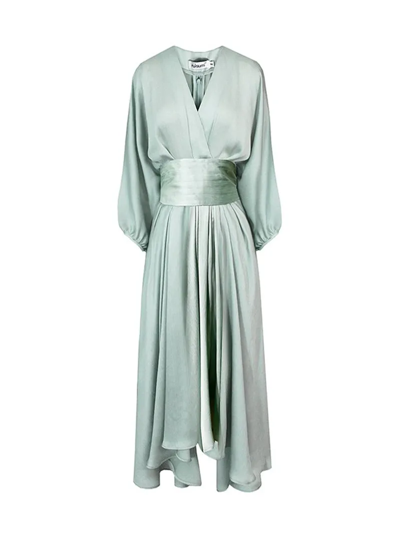 Elegant early spring textured sleeve girdle dress- Mili