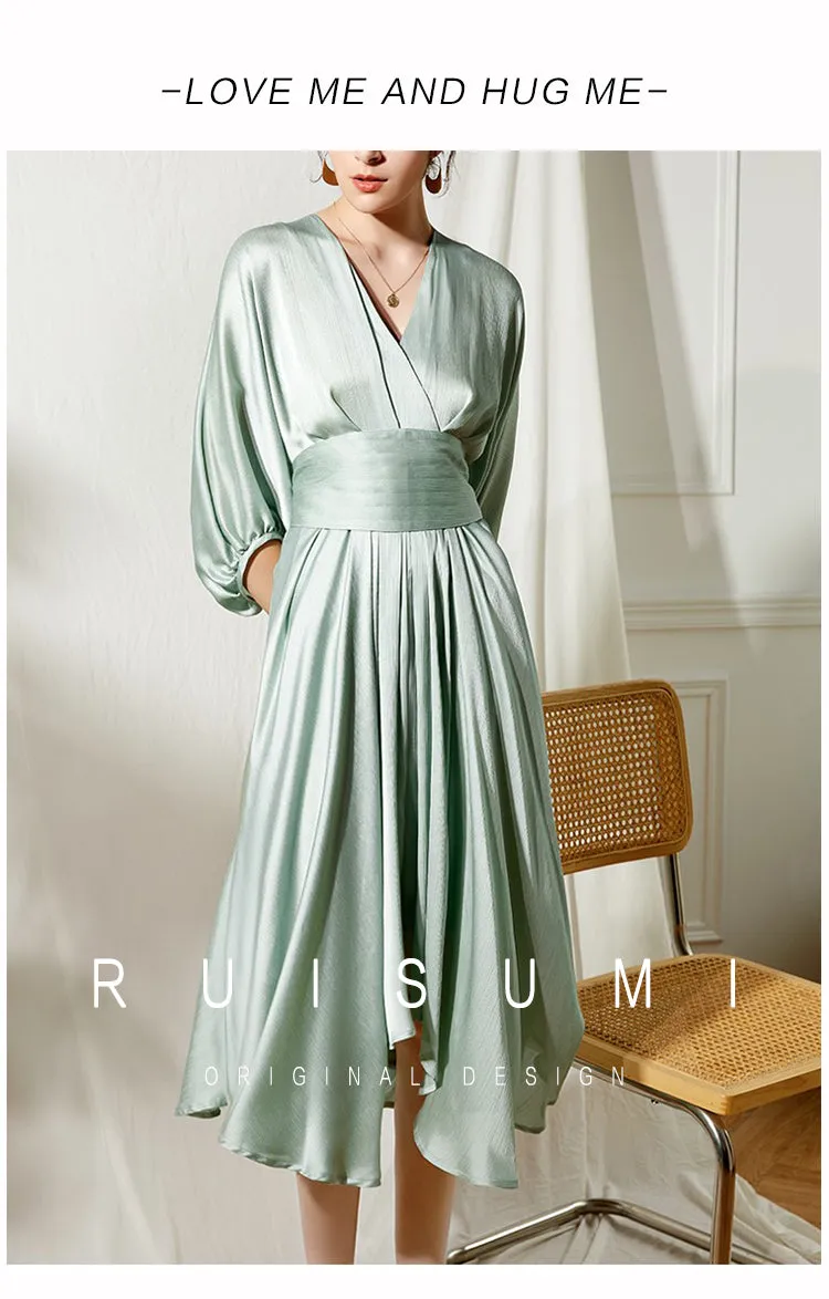 Elegant early spring textured sleeve girdle dress- Mili