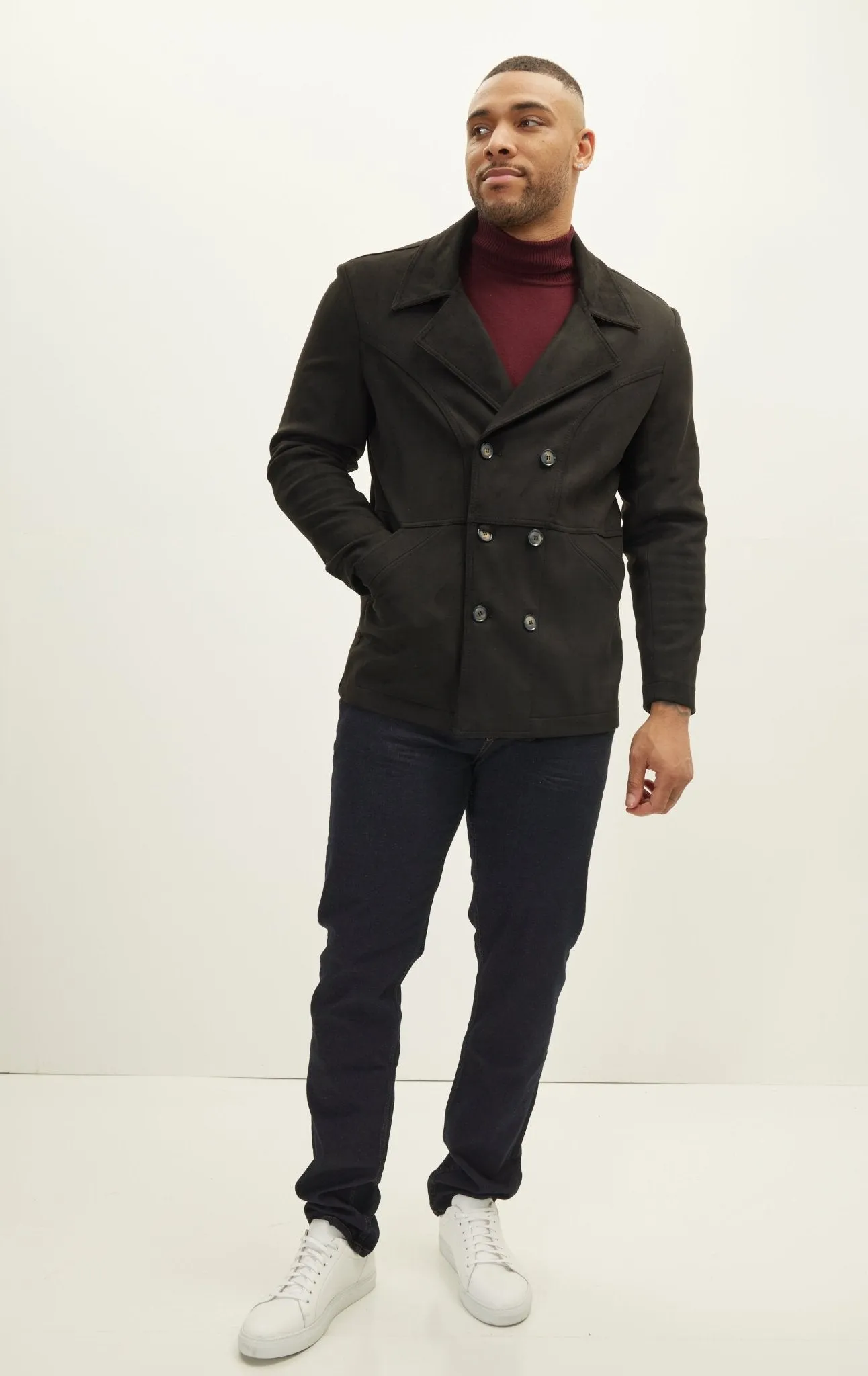 Faux Suede Bond Peacoat - Black