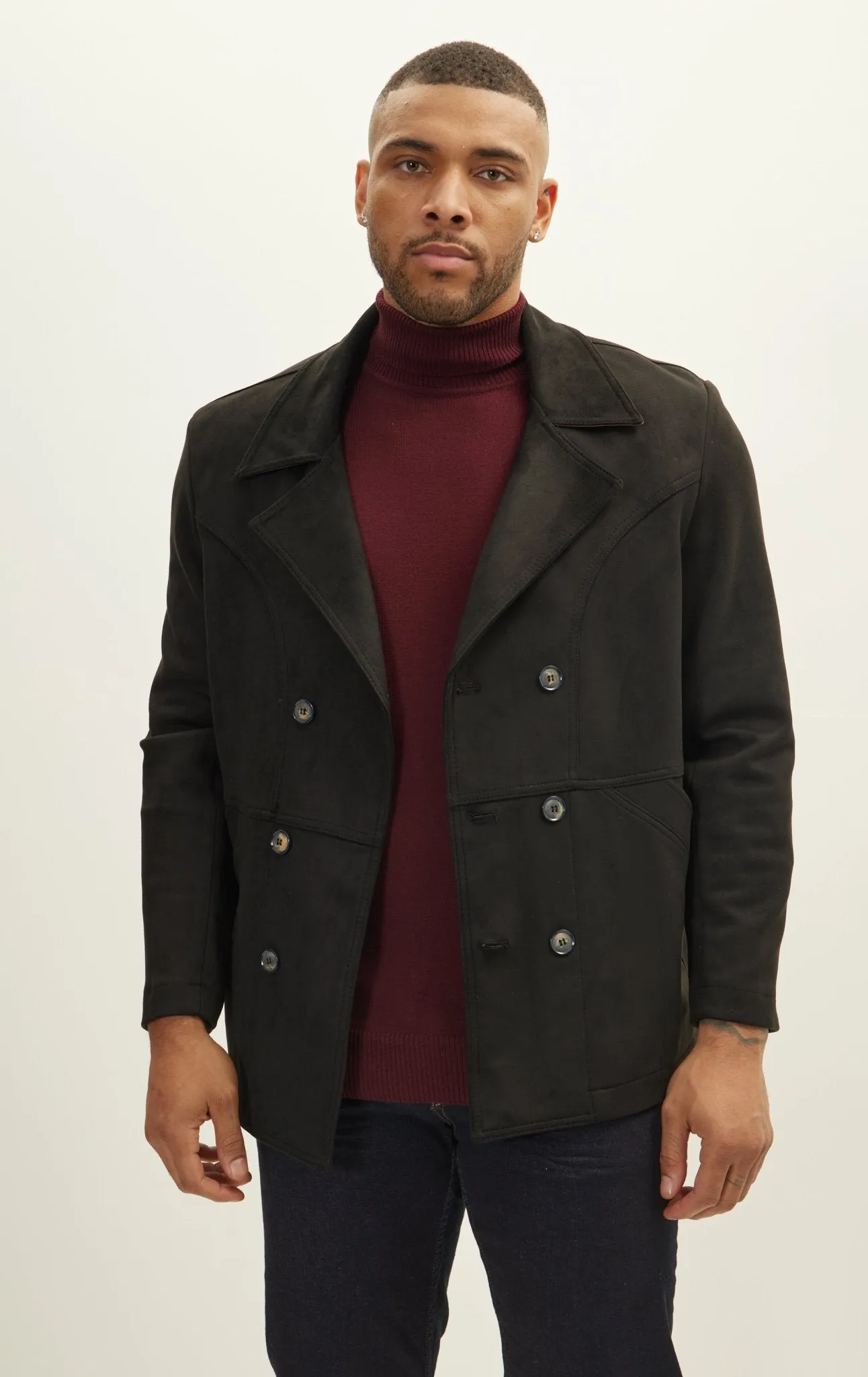 Faux Suede Bond Peacoat - Black