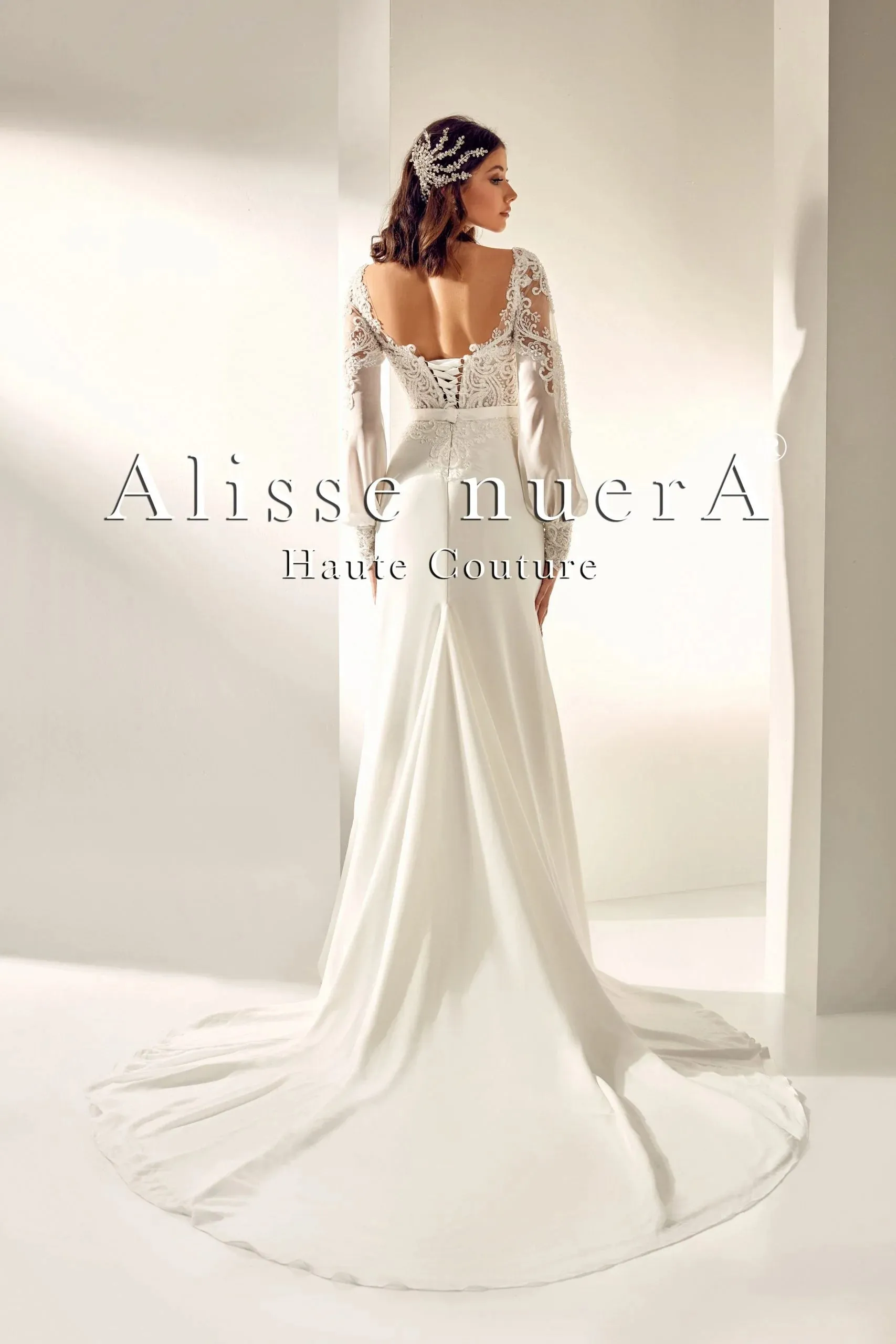Floral Lace and Chiffon Sleeve V Neck Rustic Sheath Bridal Dress