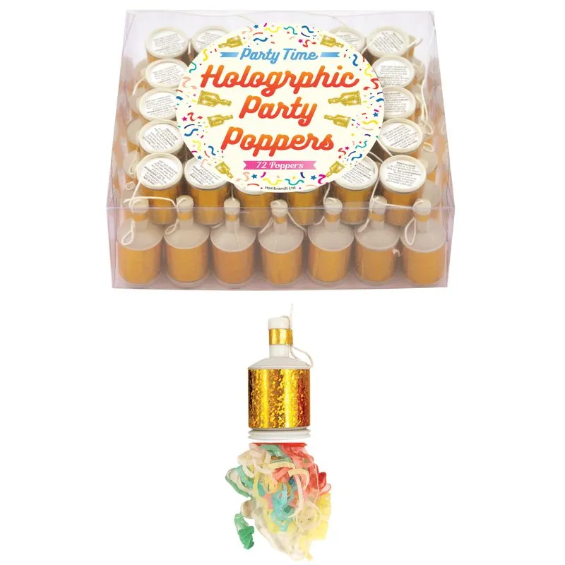 Gold Holographic Party Poppers 72 Pack