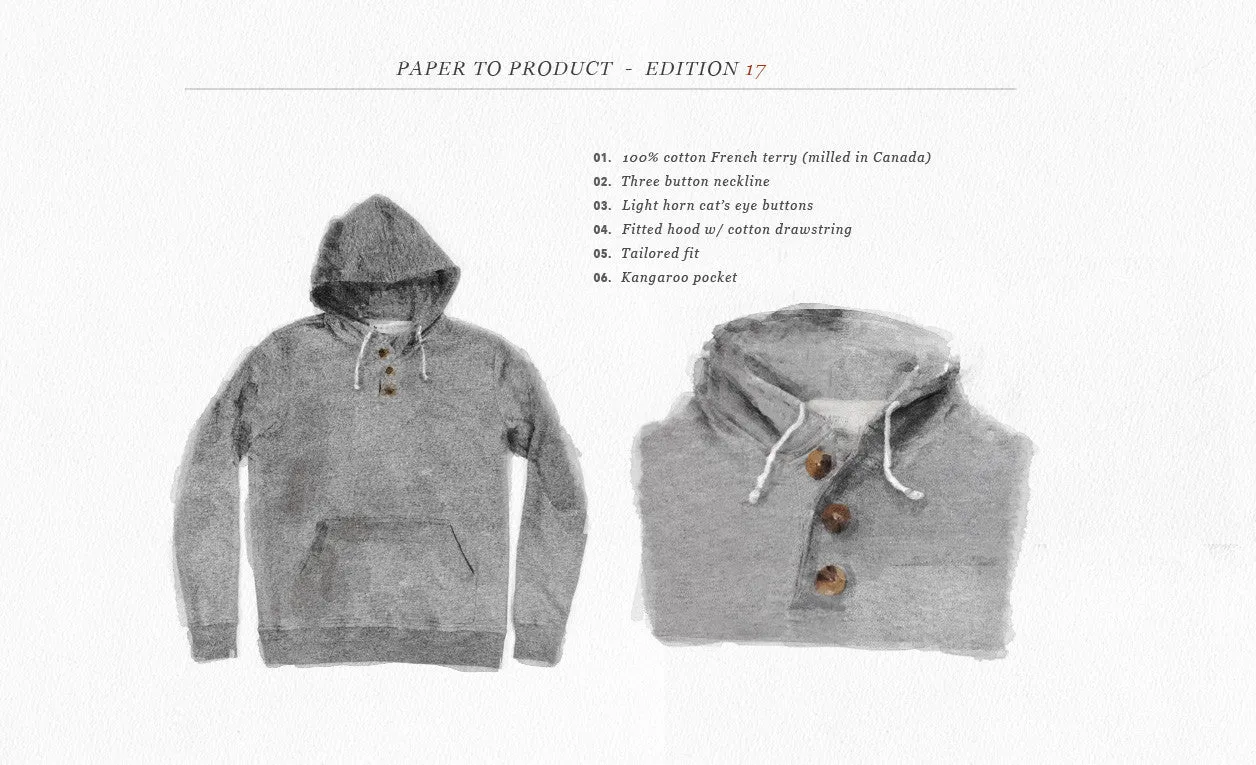 Heather Grey 3 Button Hooded Sweatshirt
