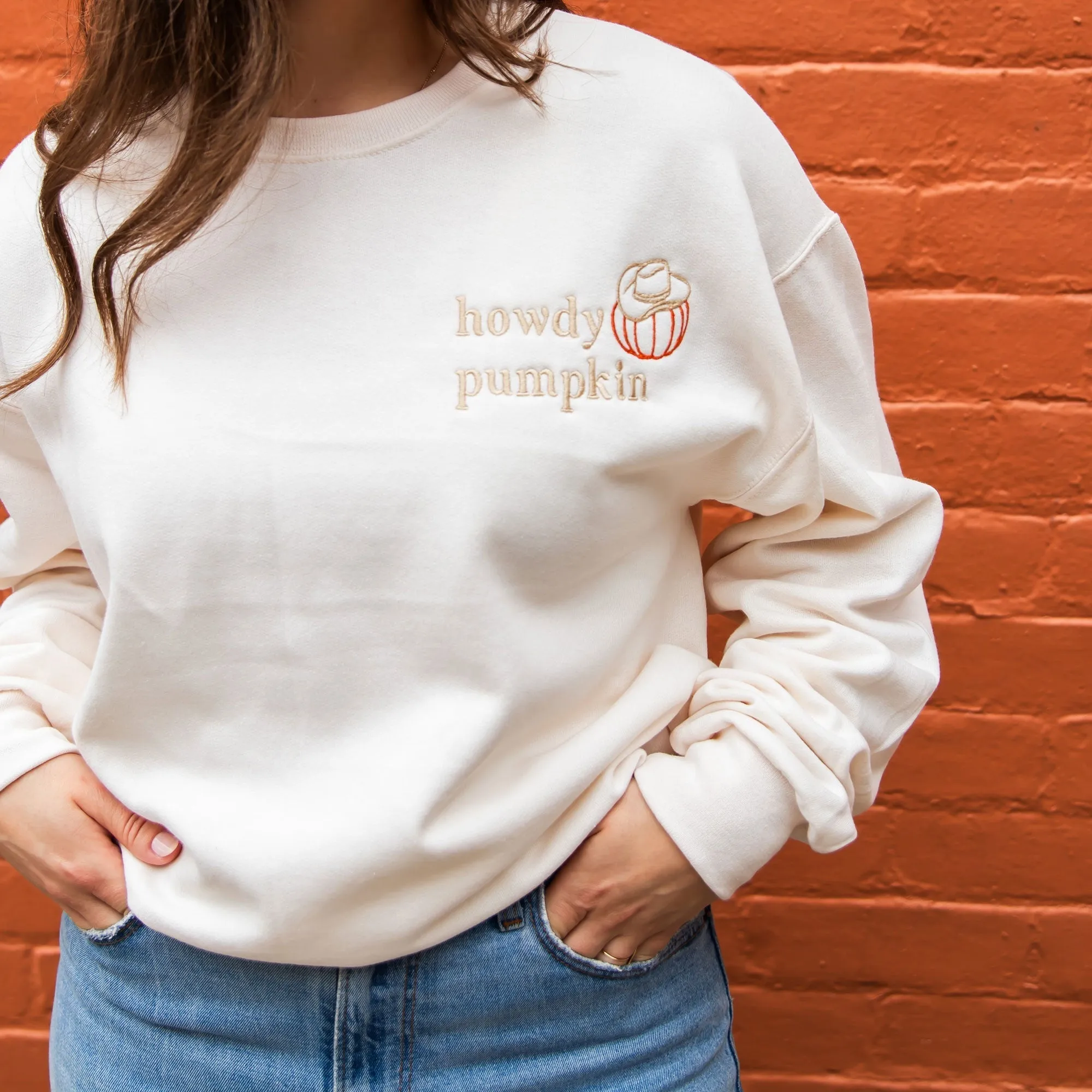 Howdy Pumpkin Embroidered Gemma Crewneck Sweatshirt