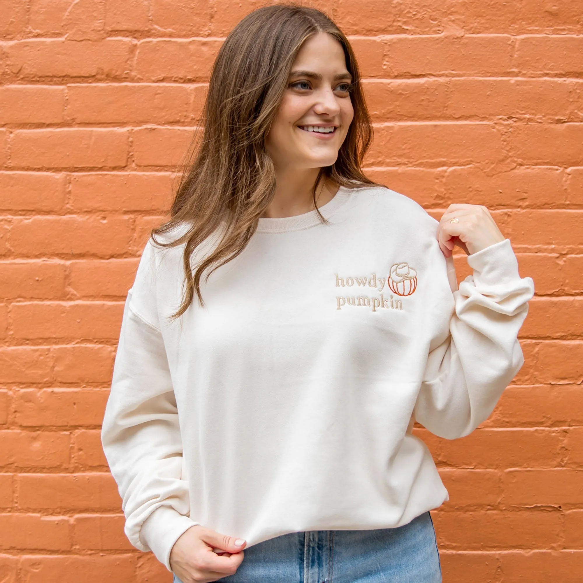 Howdy Pumpkin Embroidered Gemma Crewneck Sweatshirt