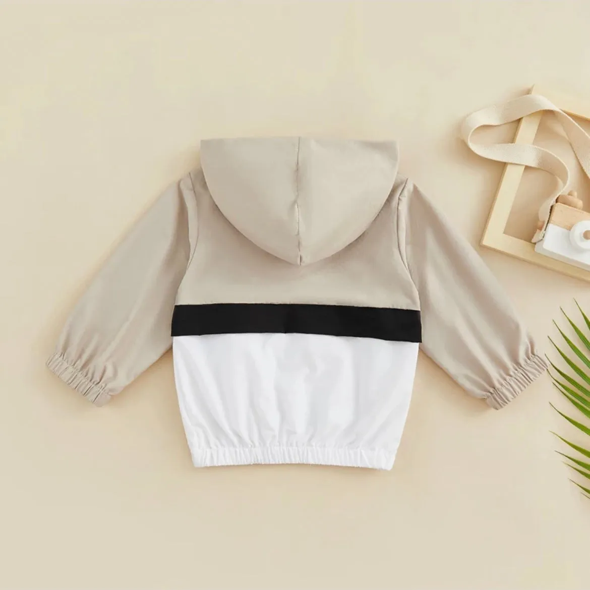 Kids 3 Tone Color Block 1/2 Zip Jacket - Tan