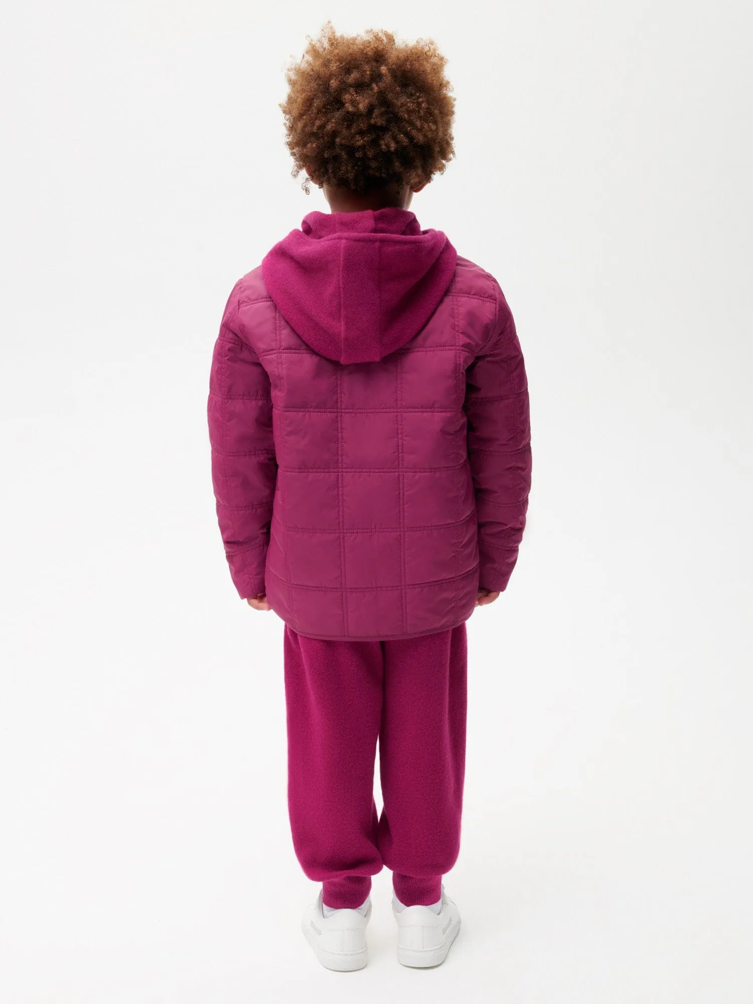 Kid’s Flower-Warmth Quilted Collarless Jacket—plum purple
