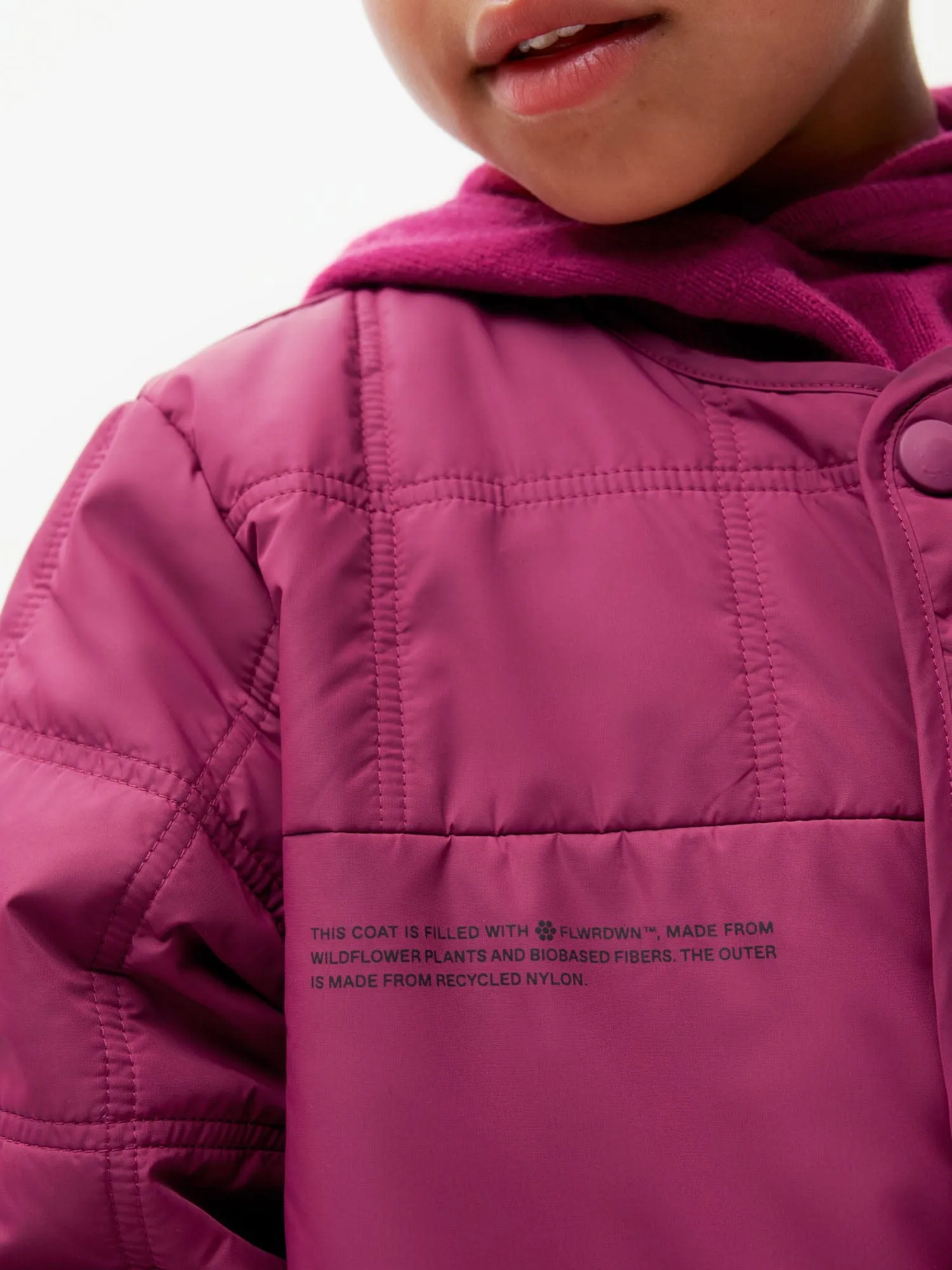 Kid’s Flower-Warmth Quilted Collarless Jacket—plum purple