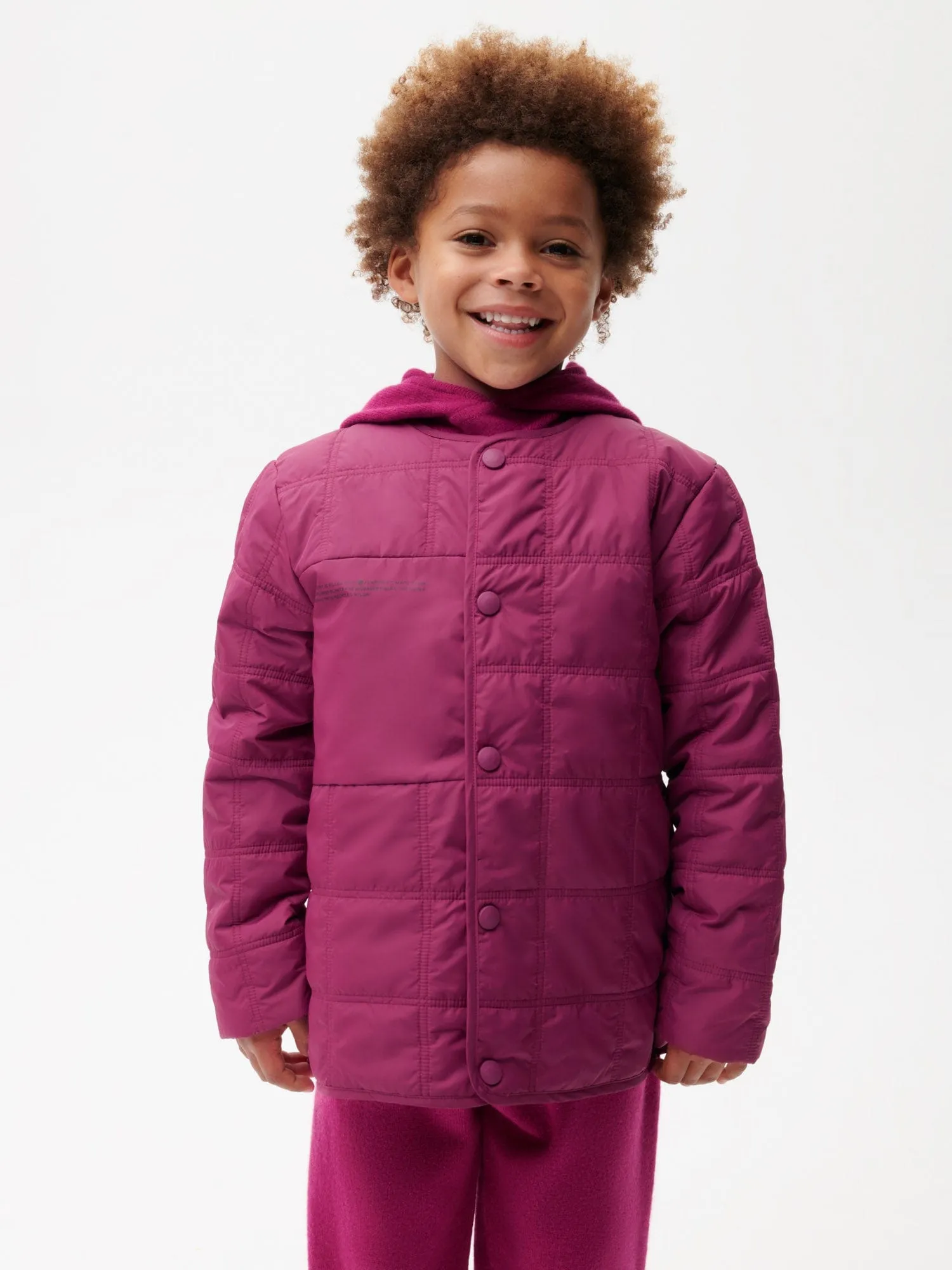 Kid’s Flower-Warmth Quilted Collarless Jacket—plum purple
