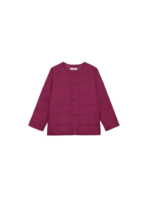 Kid’s Flower-Warmth Quilted Collarless Jacket—plum purple