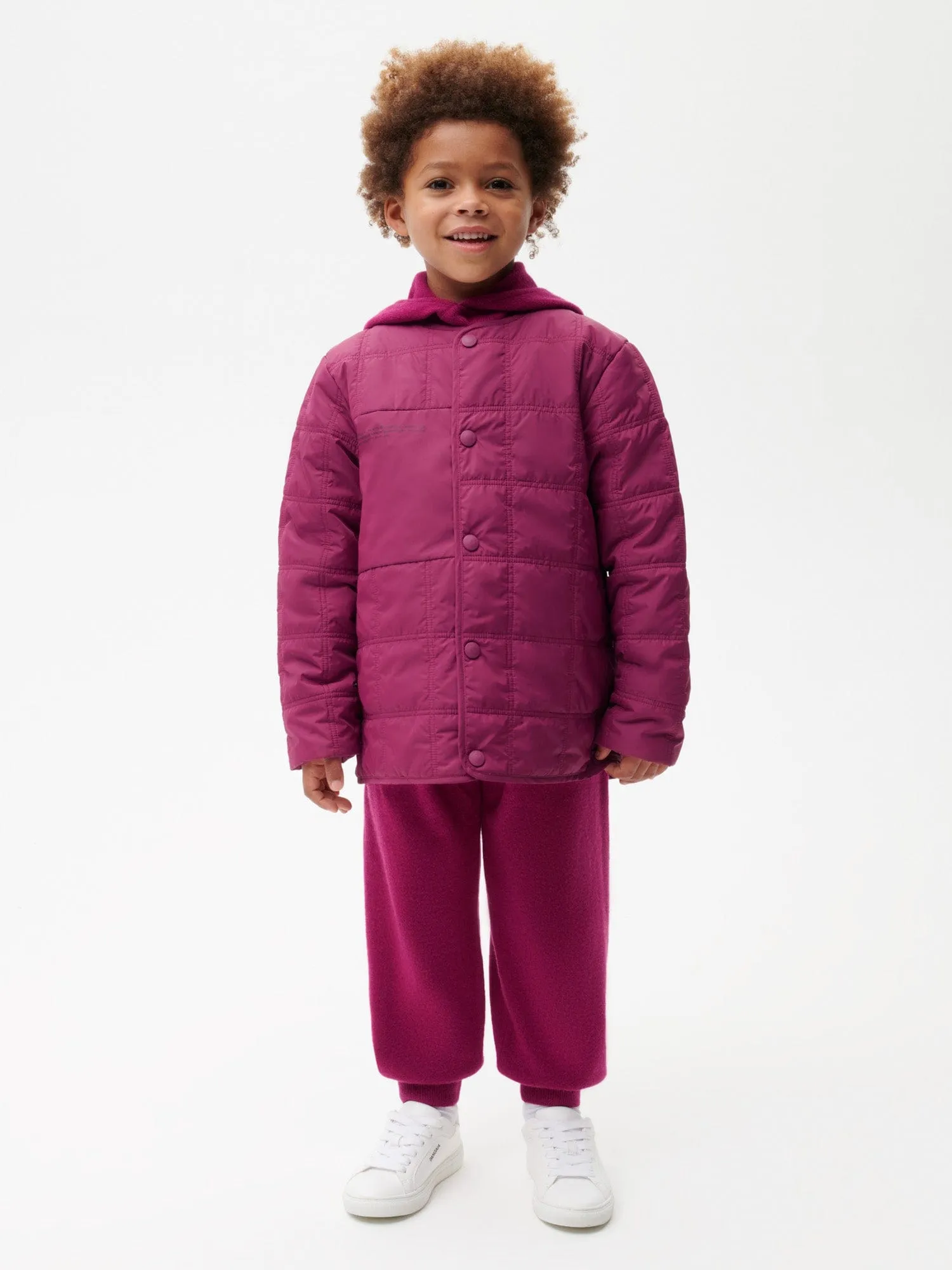 Kid’s Flower-Warmth Quilted Collarless Jacket—plum purple