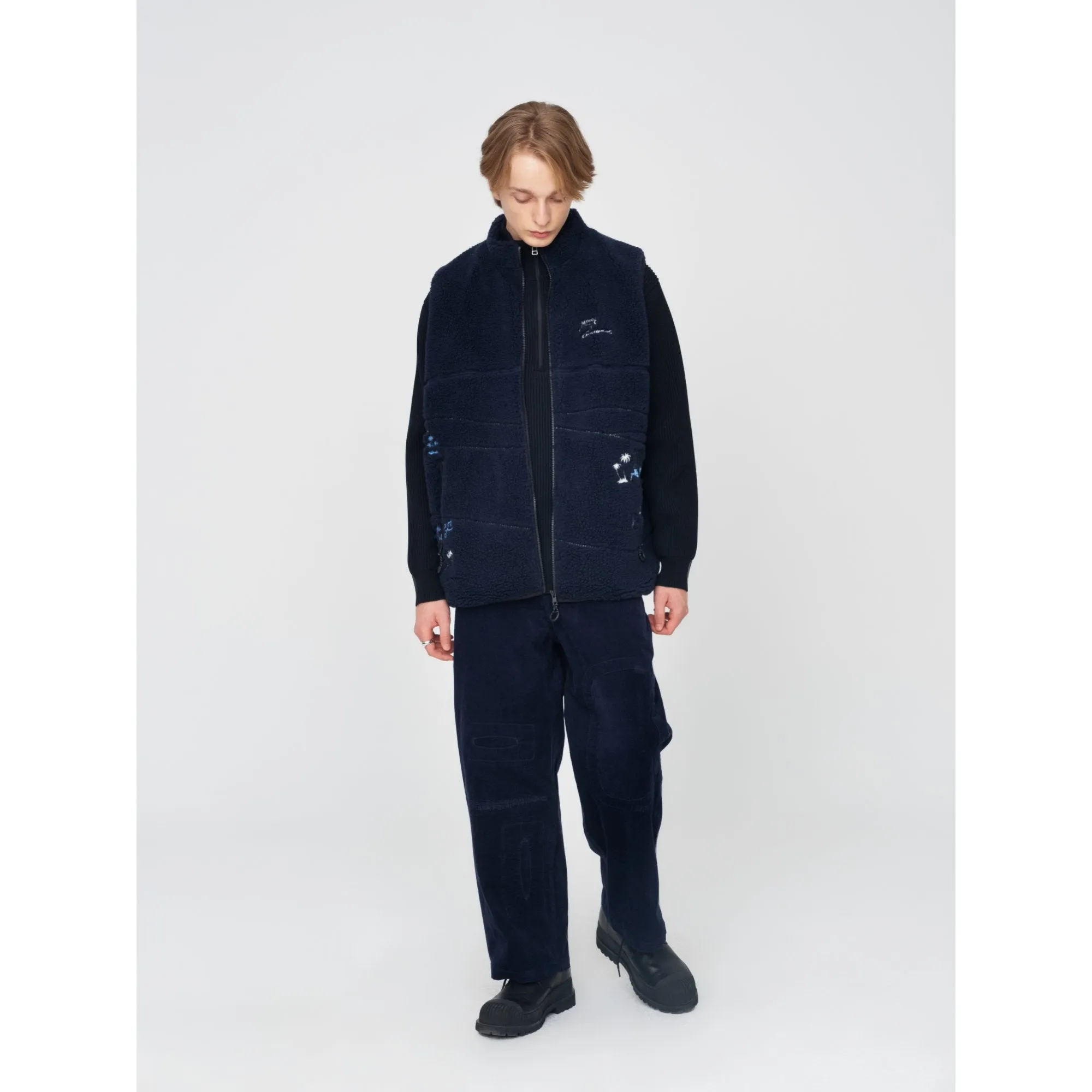 Men Patchwork Corduroy Pants - Navy