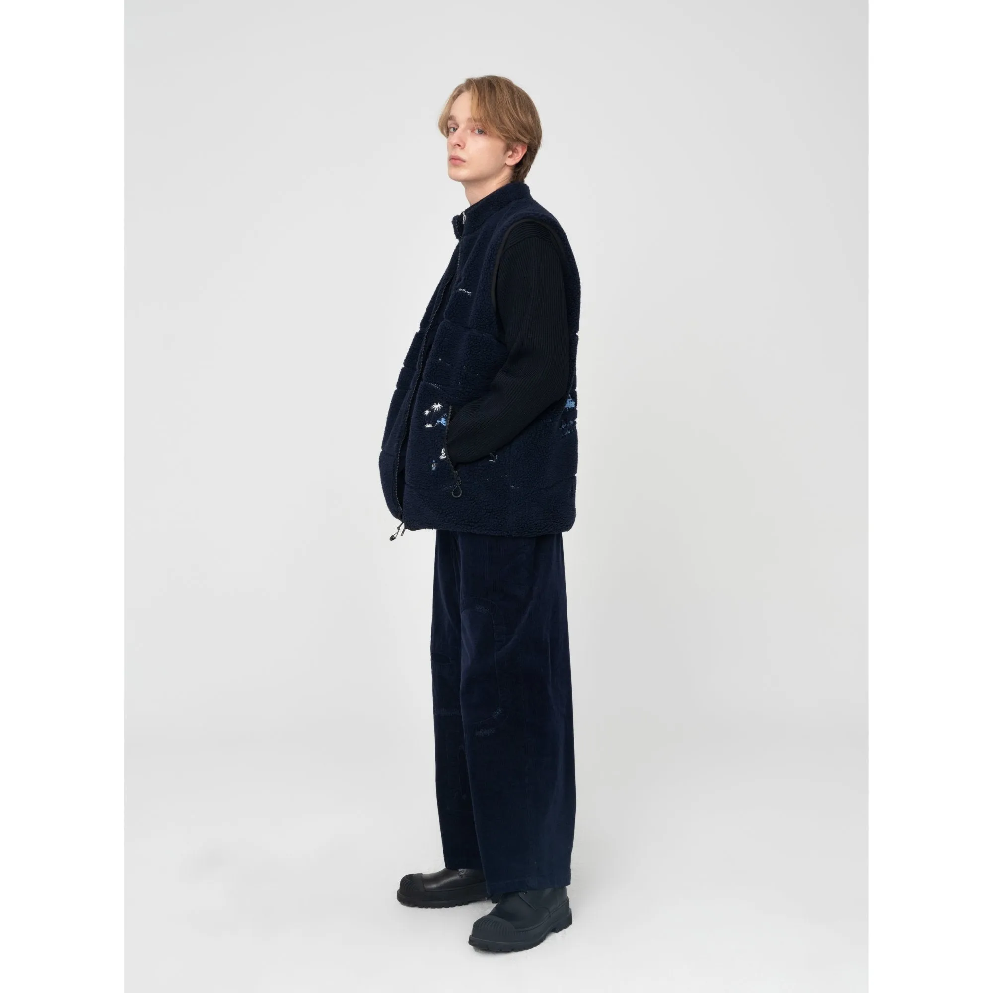 Men Patchwork Corduroy Pants - Navy