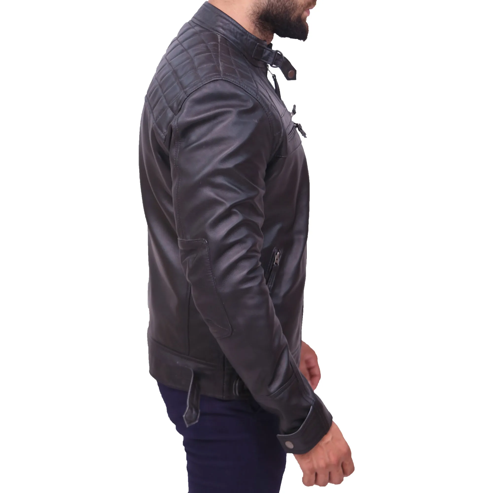 Men's Black Sheepskin Quilted Leather Jacket