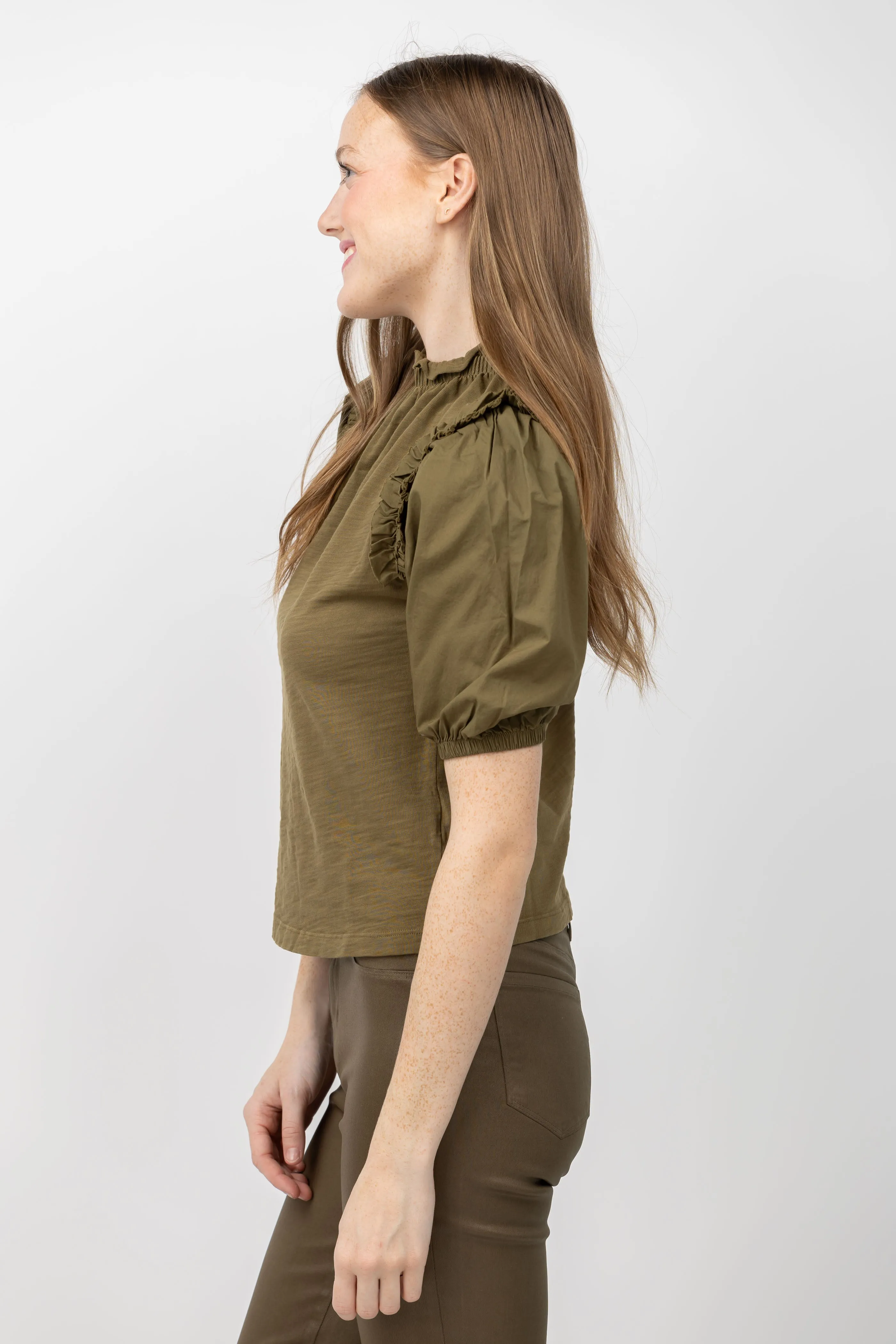 NATION LTD Roya Ruched Neck Top in Capers