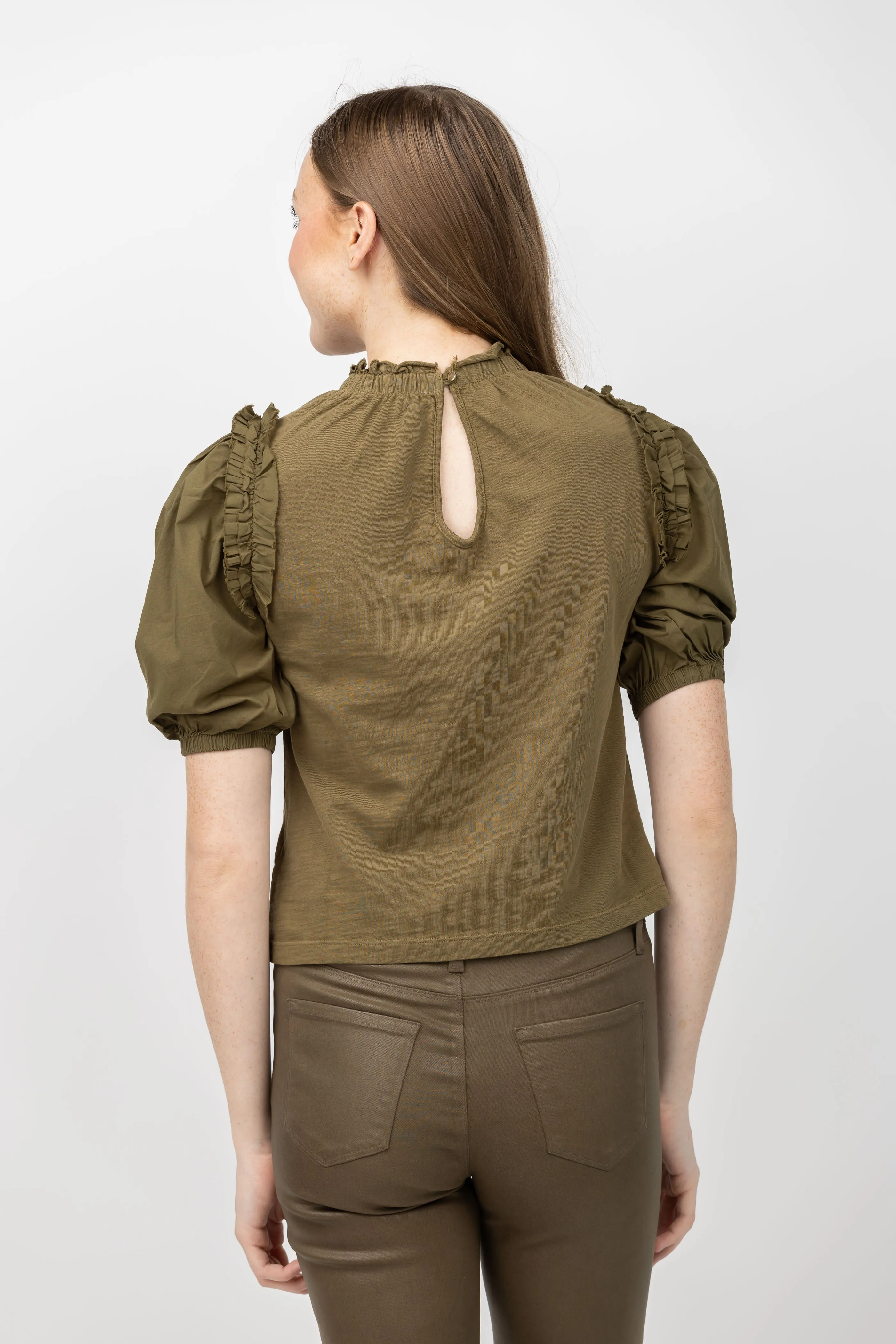 NATION LTD Roya Ruched Neck Top in Capers