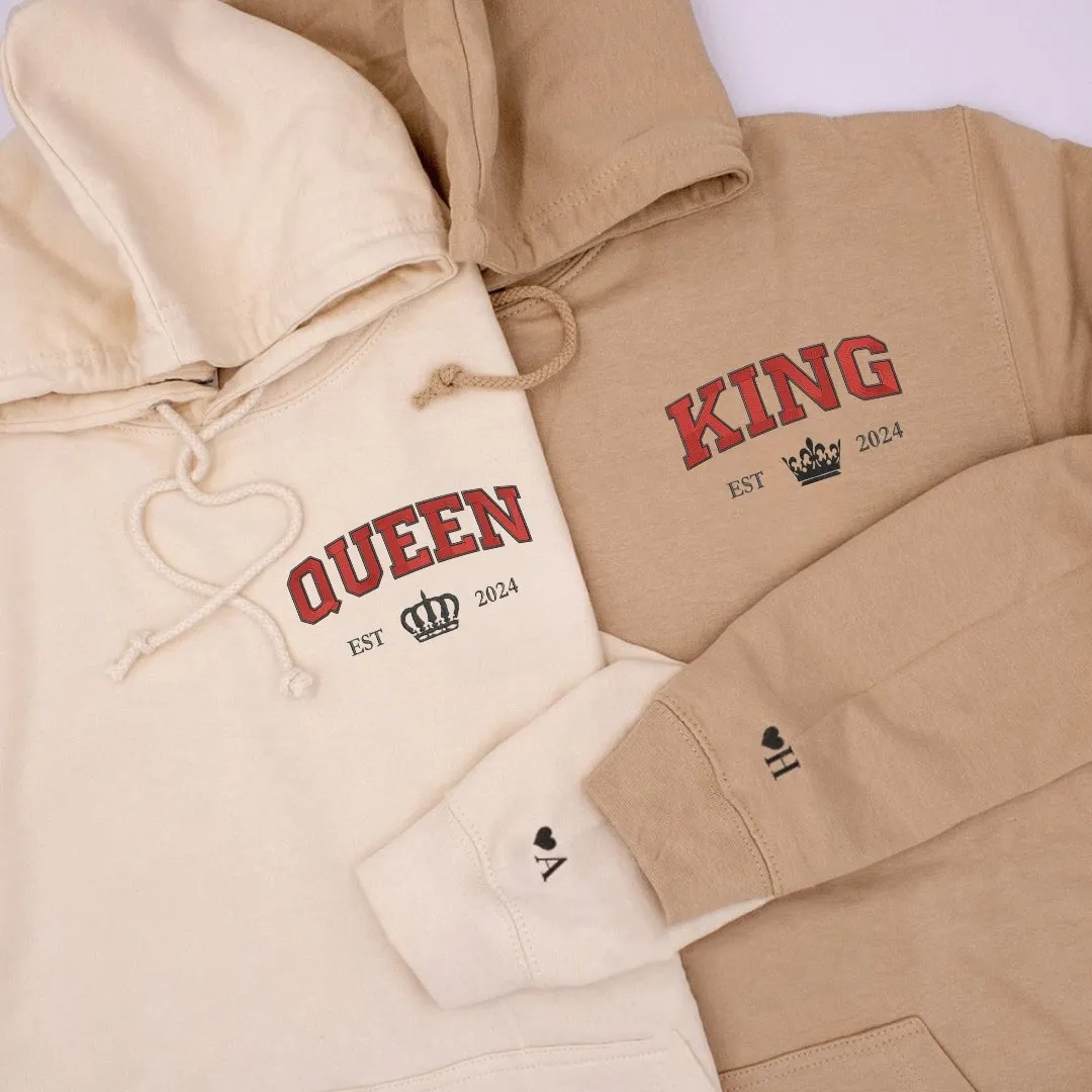 "Queen and King" Matching Hoodies - Custom Embroidered Matching Couple Hoodies