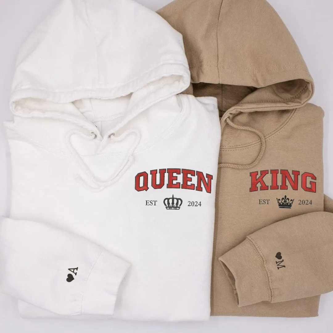 "Queen and King" Matching Hoodies - Custom Embroidered Matching Couple Hoodies