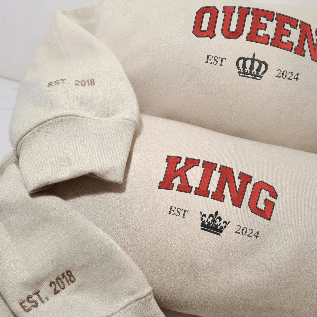 "Queen and King" Matching Hoodies - Custom Embroidered Matching Couple Hoodies