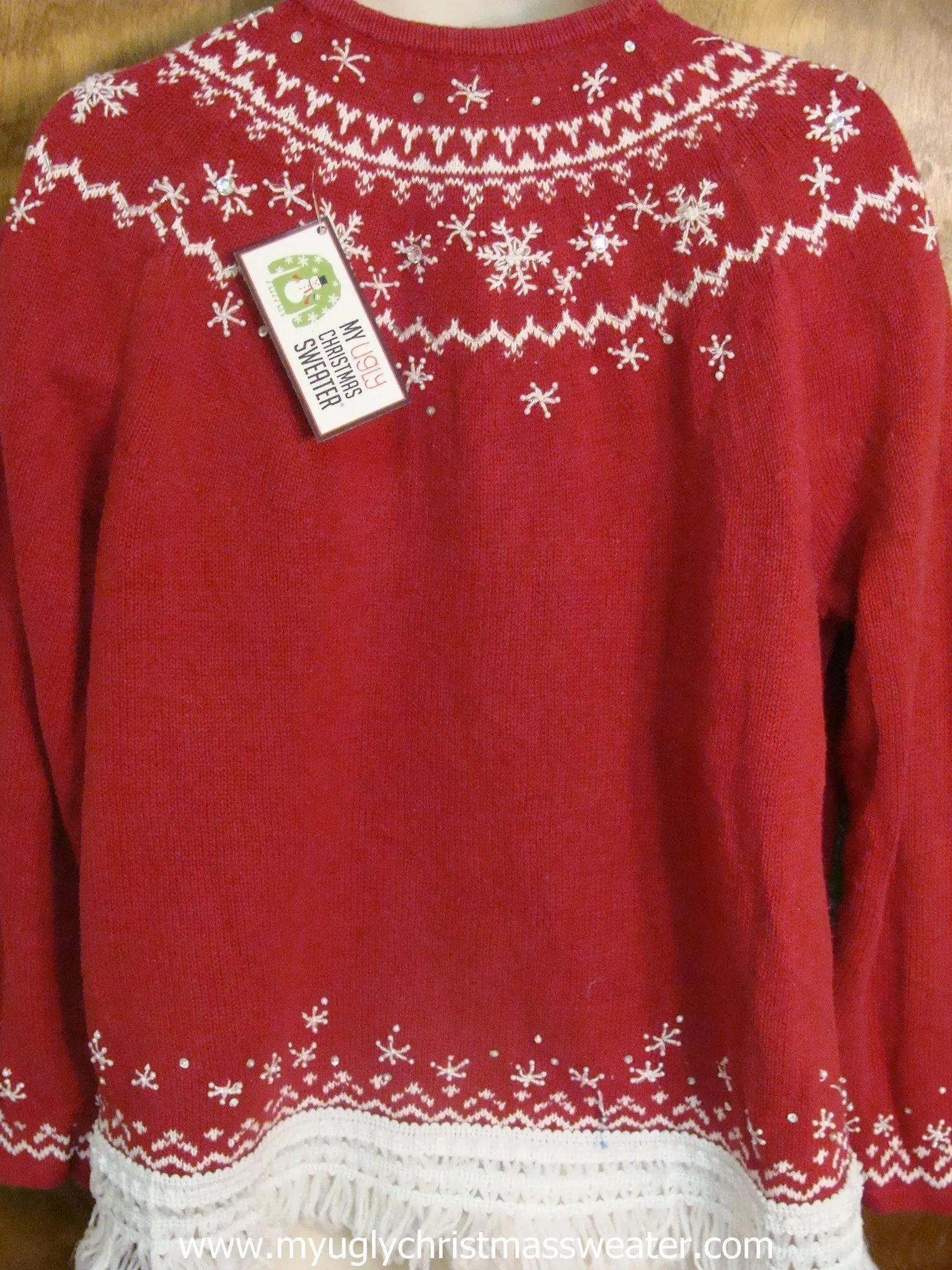 Red and White Nordic Printed Christmas Cat Ugly Sweater