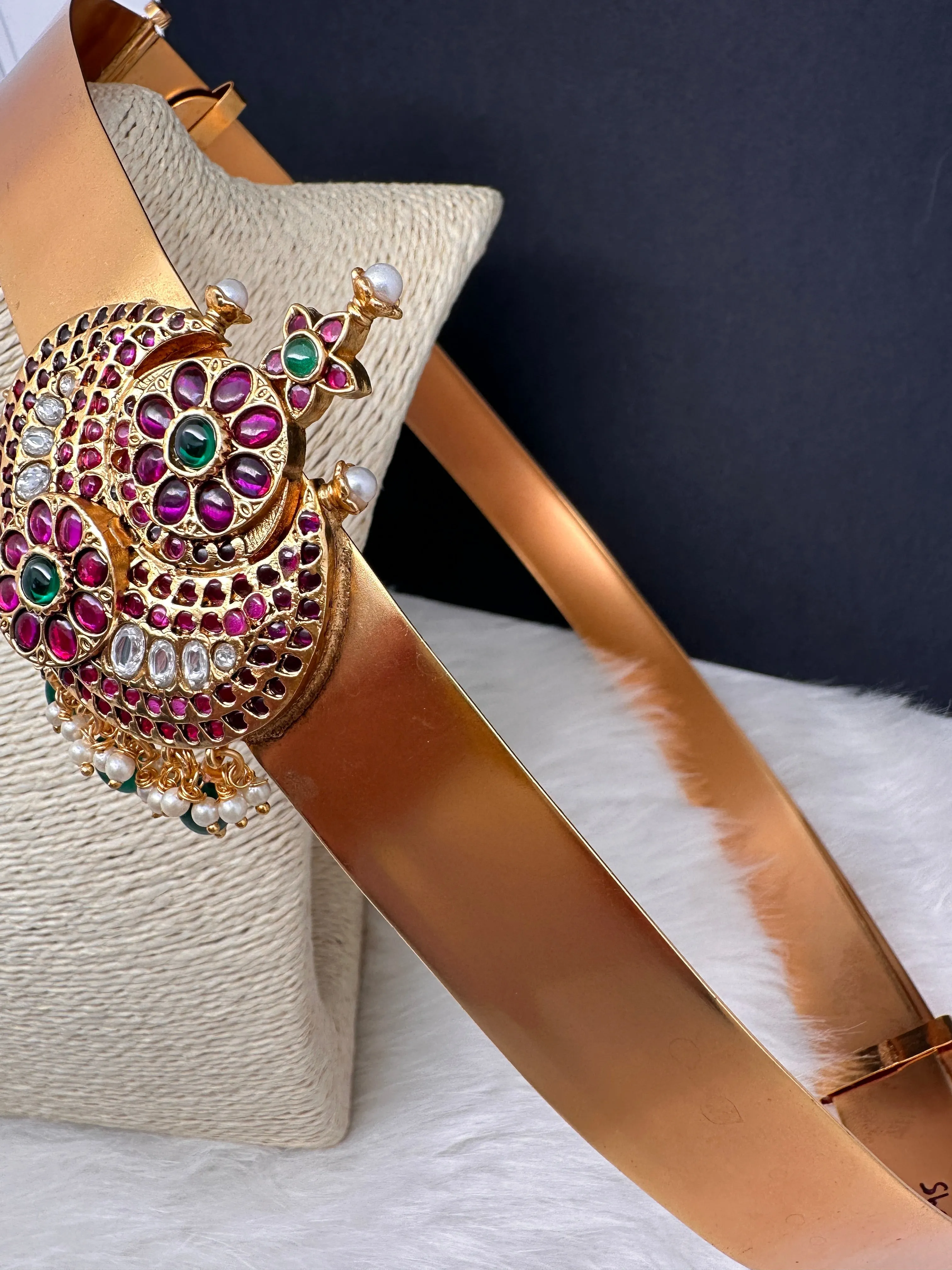 Red Green Jadau Kundan Green Beads Hip Belt Kamarbandh