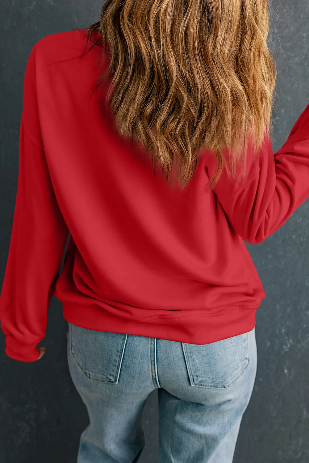 Red Retro Heart-shape LOVE Letter Graphic Crewneck Sweatshirt