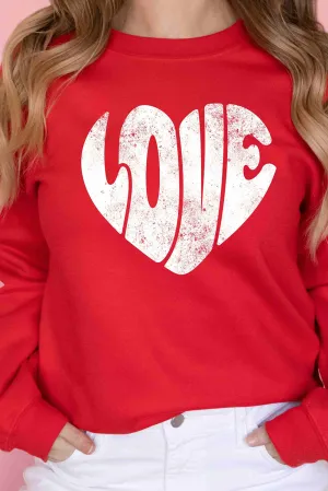 Red Retro Heart-shape LOVE Letter Graphic Crewneck Sweatshirt