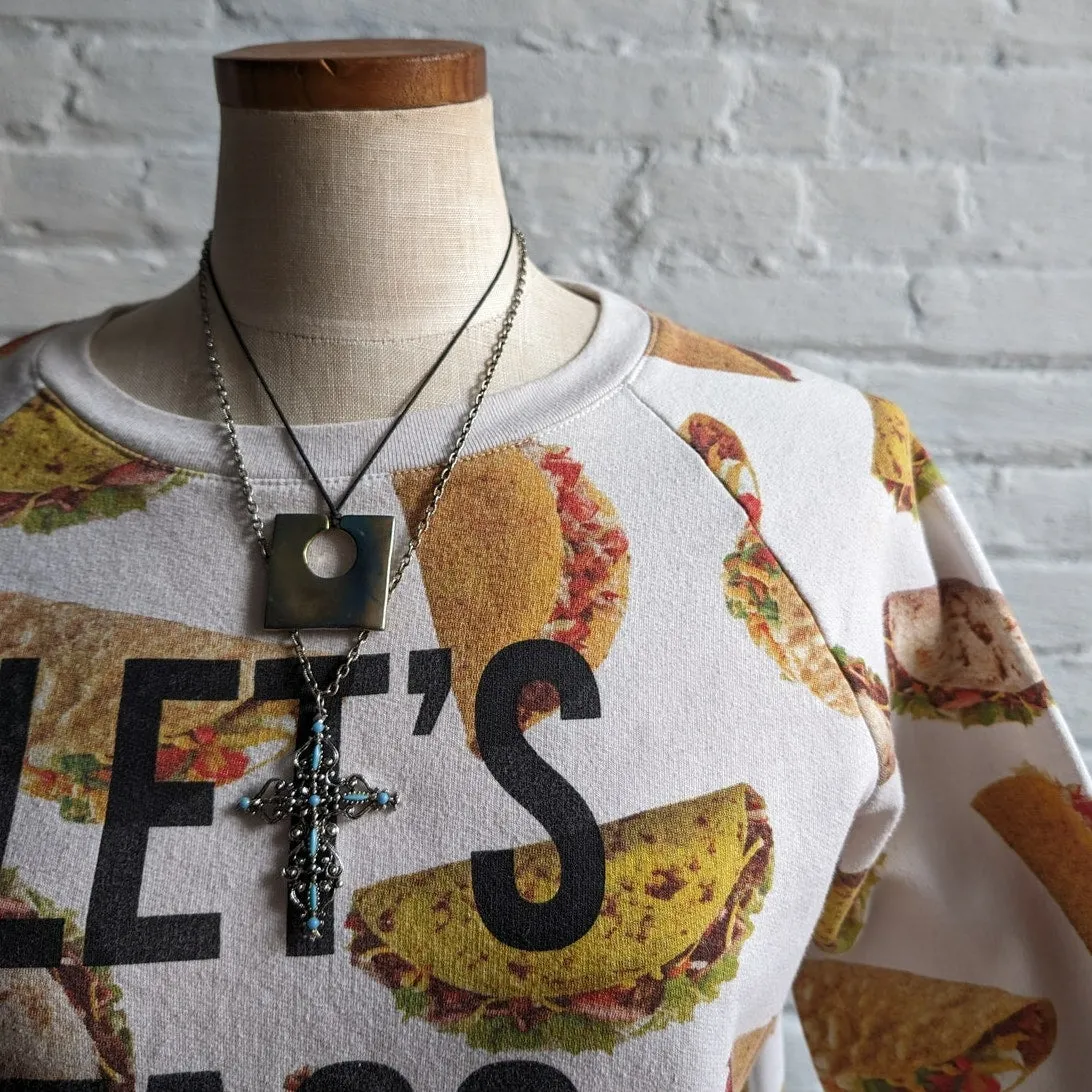 Retro Graphic Novelty Sweater ‘Let’s Taco Bout It’ Indie Slogan Sweatshirt Top